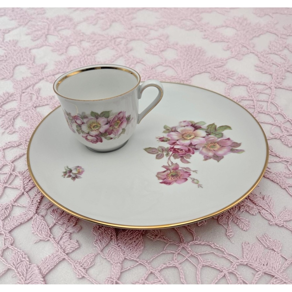 Set Of 6 Schumann Arzberg Bavaria Wild Rose Luncheon/Snack Plates & Tea Cups